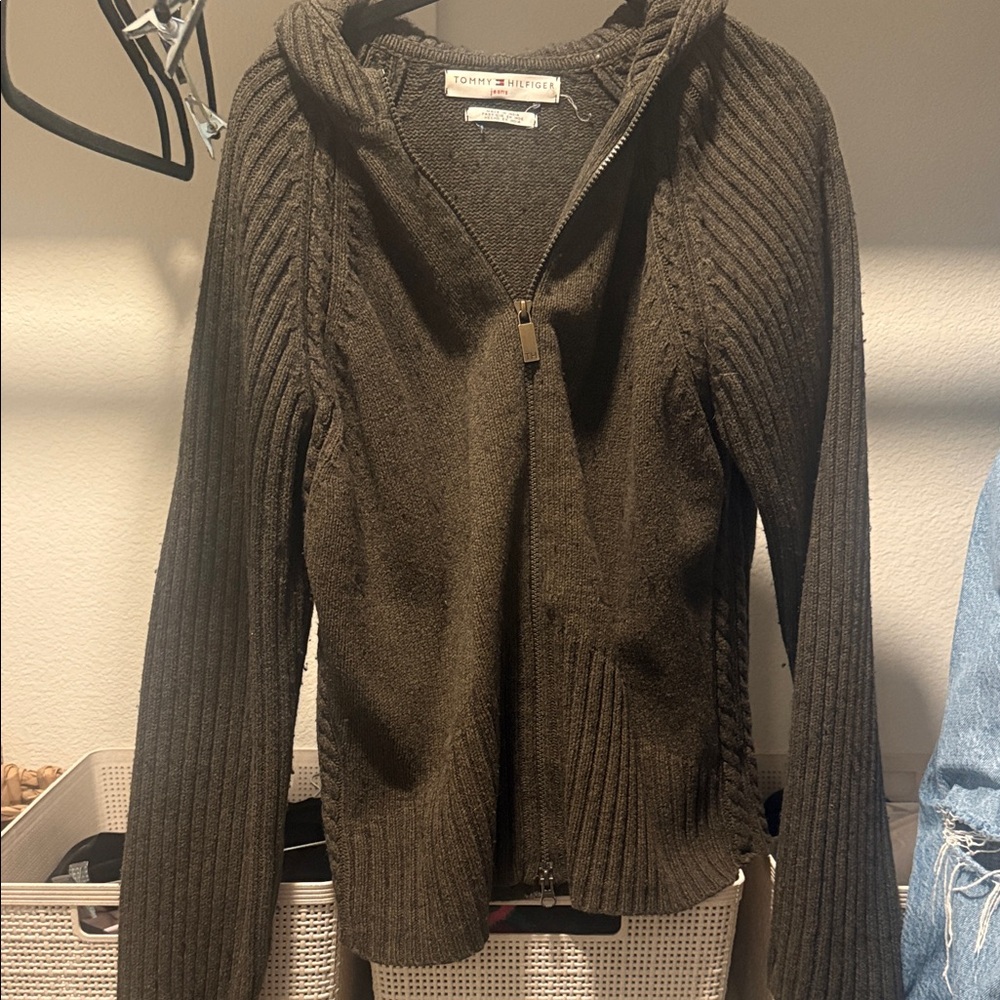 Tommy Hilfiger Dark Green Ribbed Zip Hoodie Cardigan